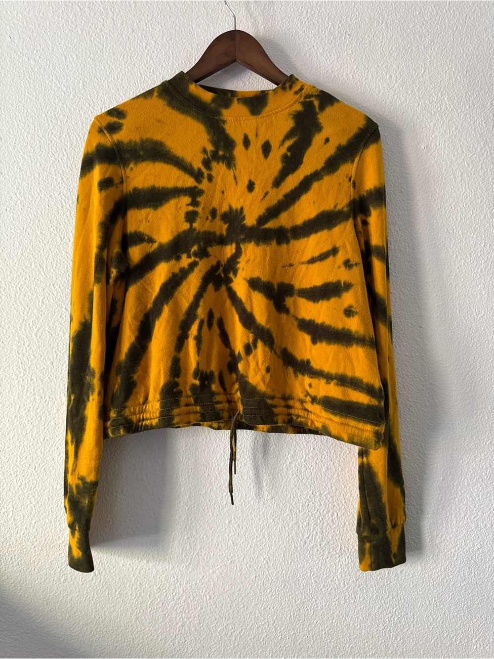 Zine Tie Dye Crop Long Sleeve Sweatshirt Women L Black Charcoal Grunge - Picture 12 of 13